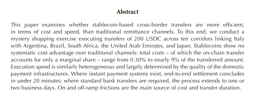 Bank of Italy's 200 USDC Study Finds Stablecoin Remittance Fees Reach 9%