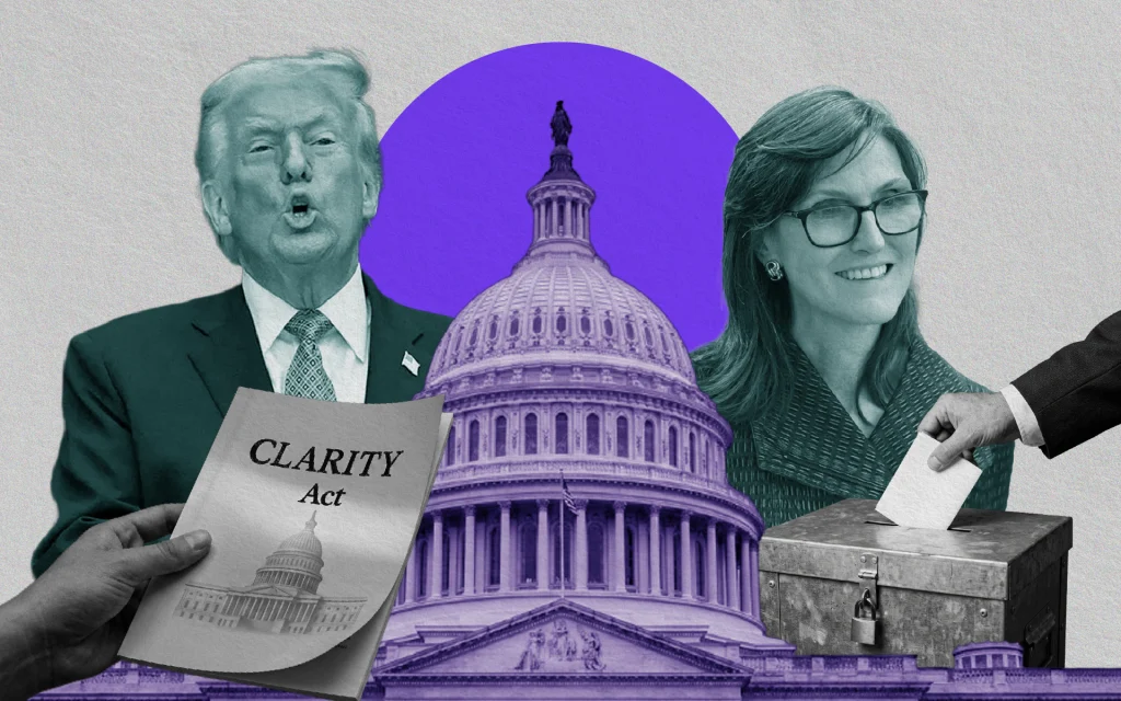 President Trump backs the CLARITY Act and floats more US Bitcoin accumulation, putting Cathie Wood’s $1.5 million price call in focus.