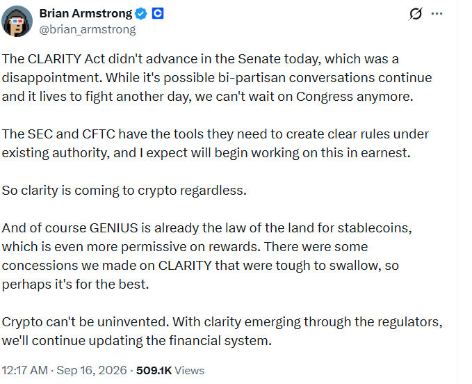 Armstrong Reacts to CLARITY Failure